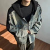 Trendy Knit Hooded Raw Edge Denim Jacket