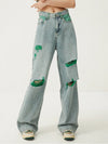 High-Rise Bell Leg Faded Torn Denim