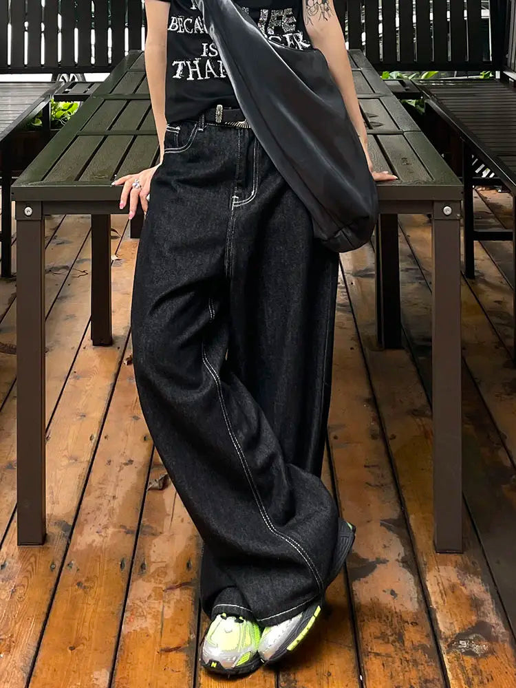 Classic Black Heritage Stitchwork Oversized Relaxed Denim