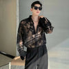 Sheer Panel Print Mens Long Shirt
