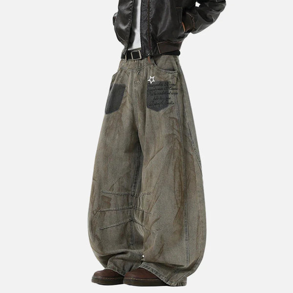 Western Style Stellar Printing Dirty Dying Denim alternatif görünüm