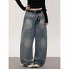 Sleek 2000s Japanese Relaxed Blue Stitched Denim