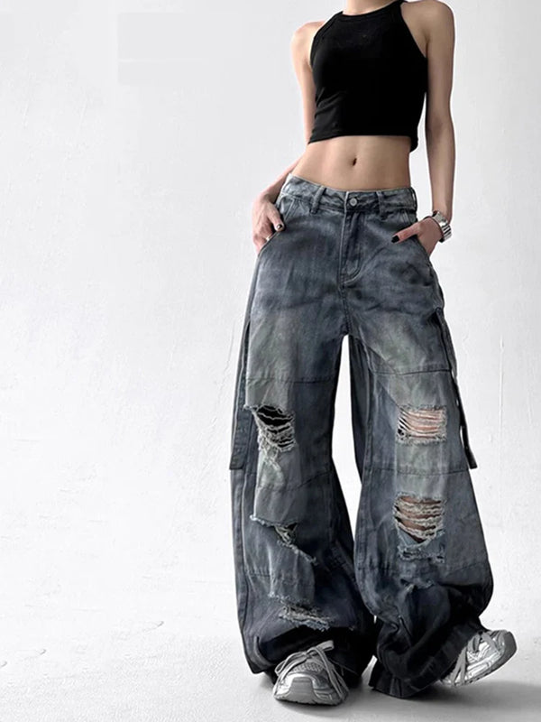 2000s Metro High-Rise Bell Leg Torn Denim