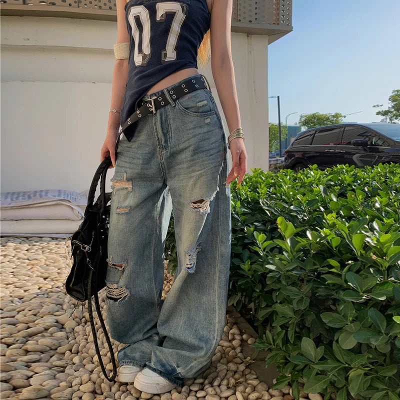 High-Quality Torn Bell Leg Denim