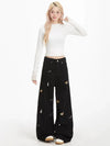 Sleek Heritage Western Puppy Stitched Wide Denim