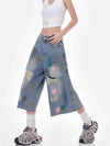 Boyfriend Graphic Torn Sleek Denim Shorts