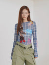 Blue Plaid Visual Long Sleeve T-Shirt
