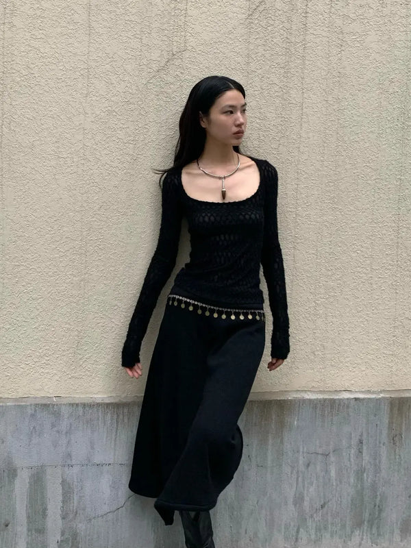 Yedinas Obsidian Black Sheer Long T-Shirt alternatif görünüm