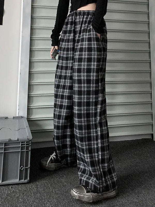 Kadın Bol Kesim Ekose Jogger alternatif görünüm