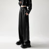 Retro Black Leather Wide-Leg