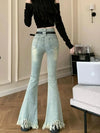 Women High-Rise Tassel Denim Bell Denim