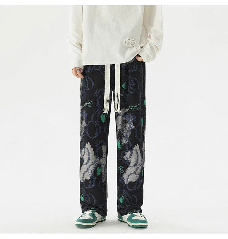 Vintage Düz Kesim Grafiti Baskılı Jogger, önden görünüm — Navra Wear