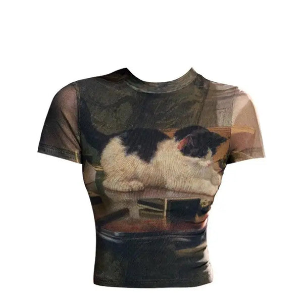 New-Millennium Sexy Cartoon Whisker Stamped T-Shirt alternatif görünüm
