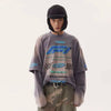 Aged Rough-Edge Acid-Rinsed Designed Print T-Shirt