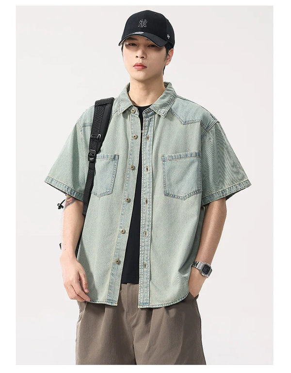Featherlight Retro Denim Casual Top alternatif görünüm