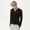 V-Neck Knit Button Long Sleeve Tee