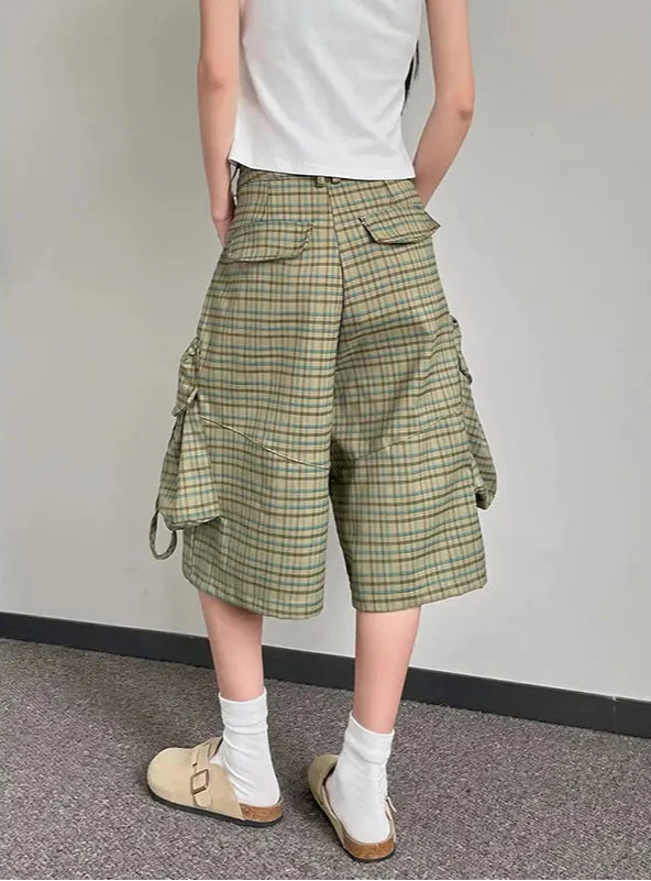 Plaid Era High-Rise Cargo Shorts alternatif görünüm