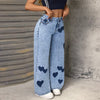 2000s Heart Print Mid-Waisted Relaxed Denim