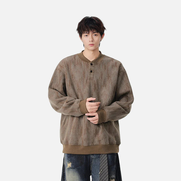 Ribbed Henley Knit Pullover alternatif görünüm