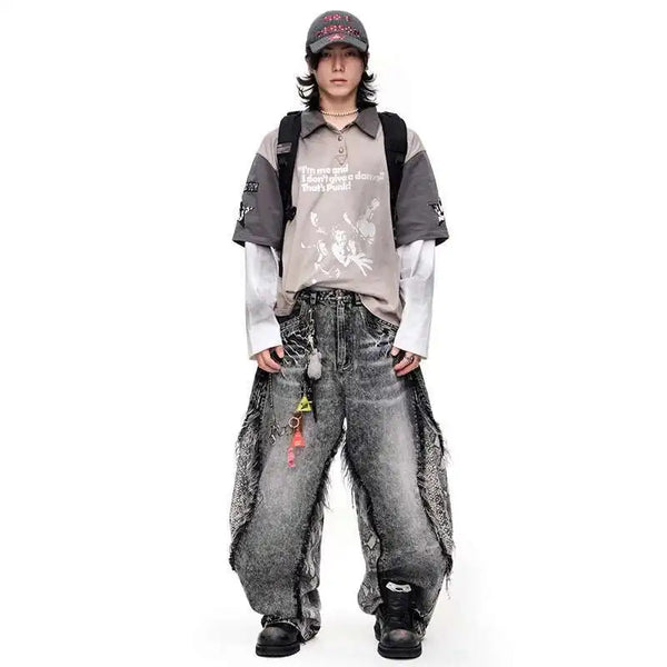 Men Classic Cut Burr Mosaic Relaxed Denim