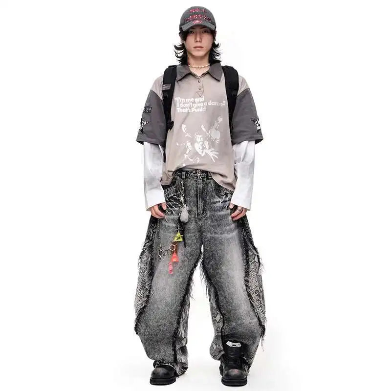 Men Classic Cut Burr Mosaic Relaxed Denim