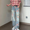 Classic Peony Flower Woven Pattern Torn Denim