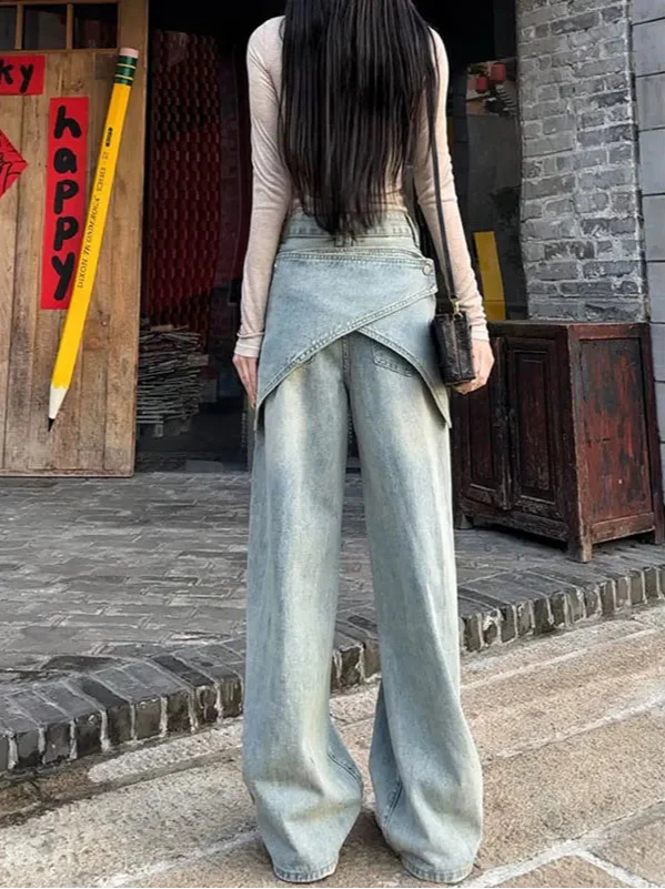 2000s Sleek Heritage Mosaic Blue Relaxed Denim alternatif görünüm