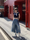 2000s Mosaic Tie Faded Denim Shorts