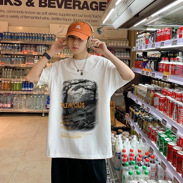 Street-Culture Oversized Obsidian Print T-Shirt