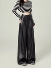 High-Rise Drape Leather Trousers