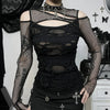 Noir Shadow-Print Frayed Fishnet Mosaic T-Shirt