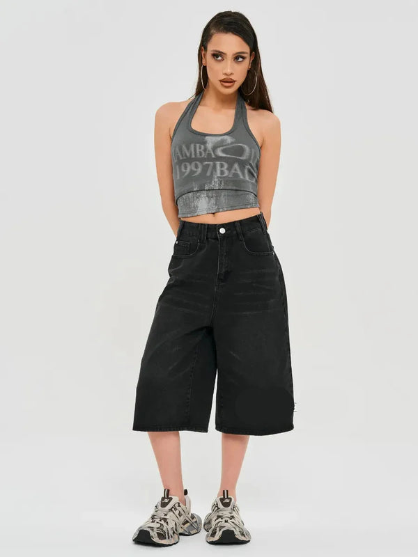 Women Cozy Soft Knit Black Denim Shorts