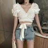 Wrap Cut-Out Ruffled Top