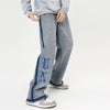 Metro Blue Goth Letter Print Sleek Denim