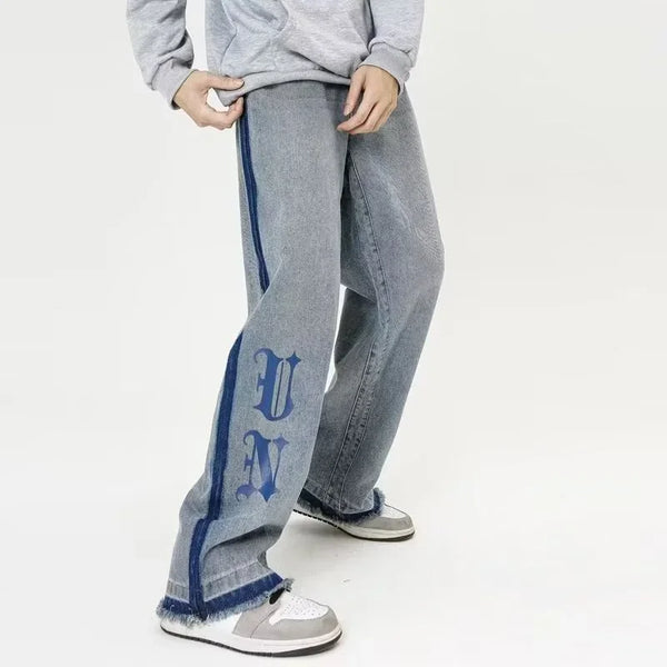 Metro Blue Goth Letter Print Sleek Denim