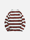 Contrasting Spliced Multi-Stripe Collar-Knit Long Sleeve T-Shirt