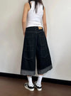 Women Timeless Wide Leg Raw Edged Denim Shorts