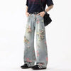 Classic Peony Flower Woven Pattern Torn Denim