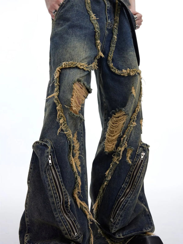 2000s Metro Heritage Splicing Burr Edge Torn Denim alternatif görünüm