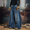 Heritage Mosaic Design Torn Bell Leg Denim