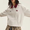 Plush Fold Collar Embroidered Sweatshirt