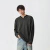 Bar-Print Notch Neck Laid-Back Long Sleeve T-Shirt