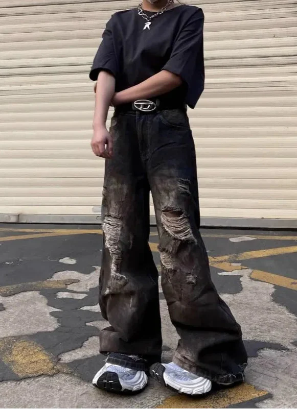 Heritage Sleek Torn Easy Cut Wide Denim