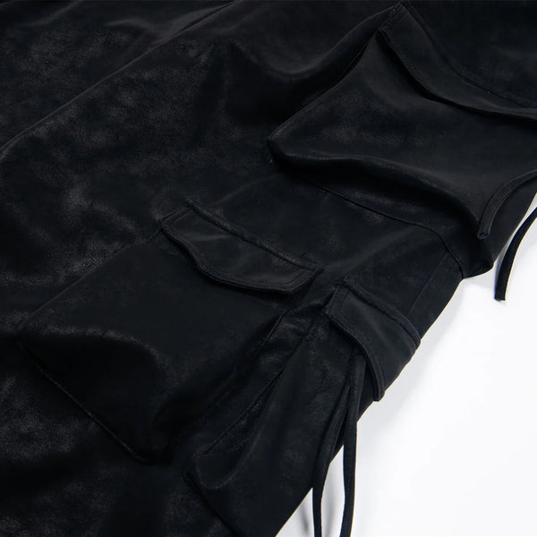 Premium Designer Wide Leg PU Multi-Pocket Pants alternatif görünüm