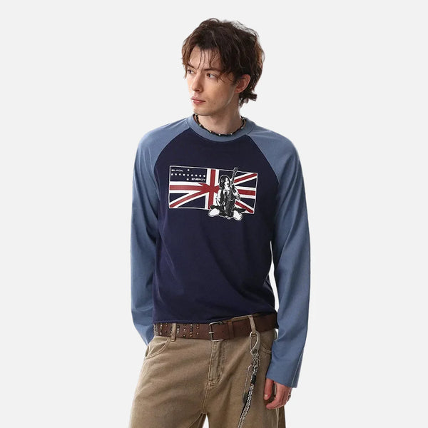 Current Rock Rap Print Raglan Long Sleeve T-Shirt alternatif görünüm