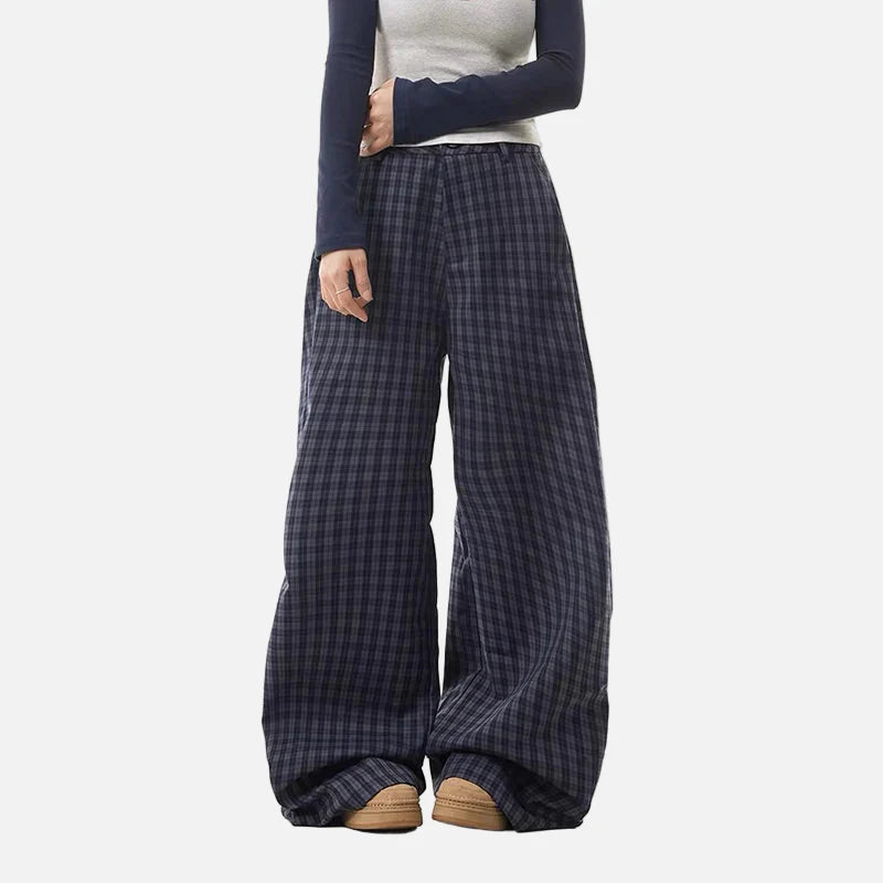 Indigo Grid High-Rise Wide-Leg