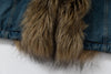 2000s Washed Faded Padded Fur Denim Jacket