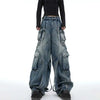 Mosaic Irregular Strap Bell Leg Relaxed Denim