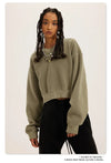 Kadın Crop Polar Sweatshirt, kombin görünüm — Navra Wear
