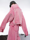 Pink Chic Oversized Denim Jacket And Relaxed Denim